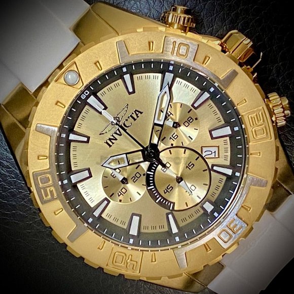 NEW Invicta Aviator 49MM Gold Dial Quartz Silicone Strap Watch - Picture 4 of 12